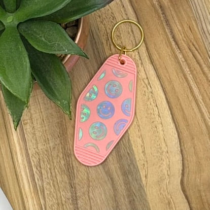 Sleutelhanger holografische smileys - hard plastiek