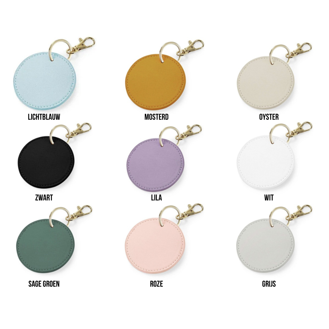 Sleutelhanger rond met naam of tekst – lederlook