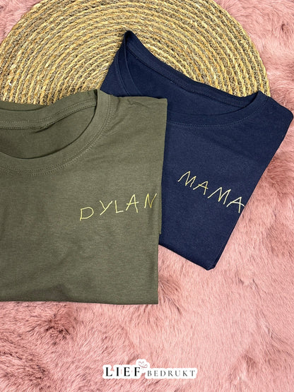 T-shirt, sweater of hoodie met geschrift van je kindje