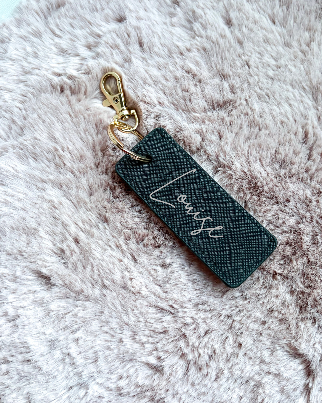Sleutelhanger rechthoek met naam – lederlook
