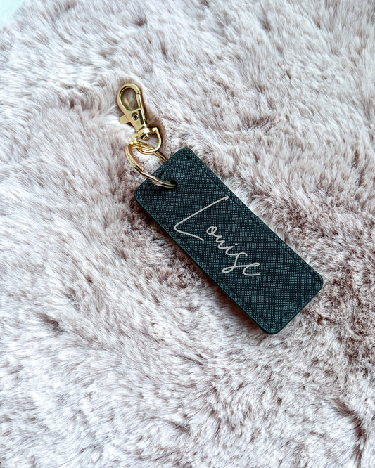 Sleutelhanger rechthoek met naam – lederlook