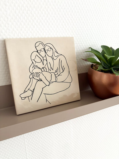 Tegel met handgetekende lijntekening