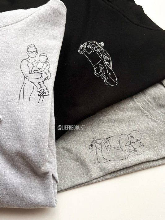 Gepersonaliseerd shirt, sweater of hoodie met unieke lijntekening
