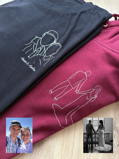 Gepersonaliseerd shirt, sweater of hoodie met unieke lijntekening