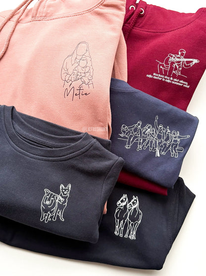 Gepersonaliseerd shirt, sweater of hoodie met unieke lijntekening