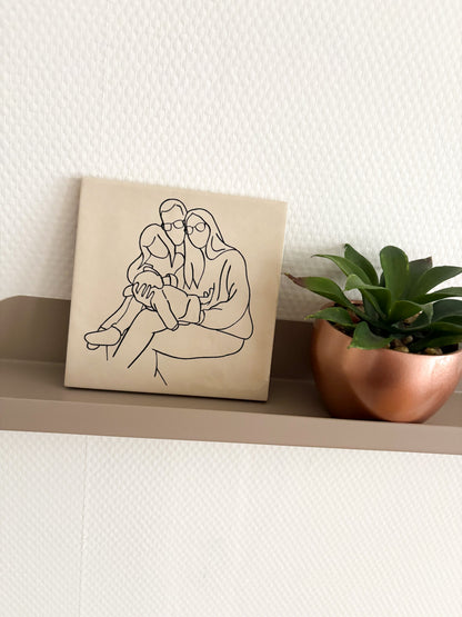 Tegel met handgetekende lijntekening