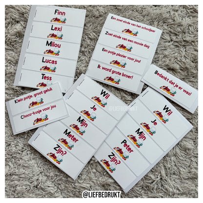 Mini choco stickers (25g) met naam of tekst