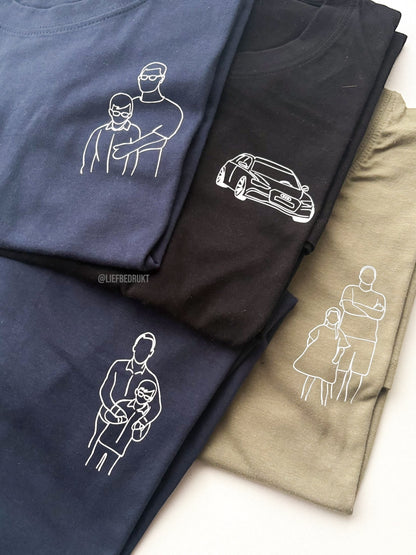 Gepersonaliseerd shirt, sweater of hoodie met unieke lijntekening