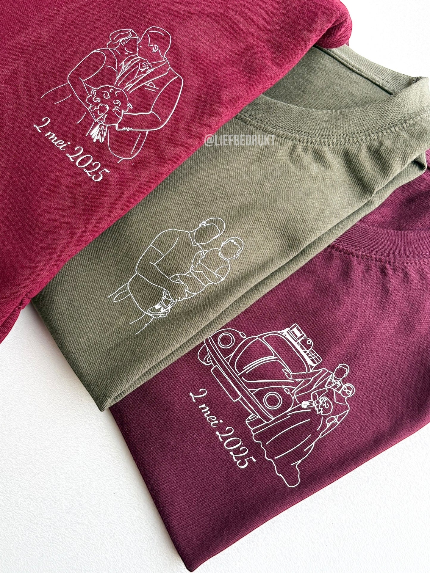 Gepersonaliseerd shirt, sweater of hoodie met unieke lijntekening