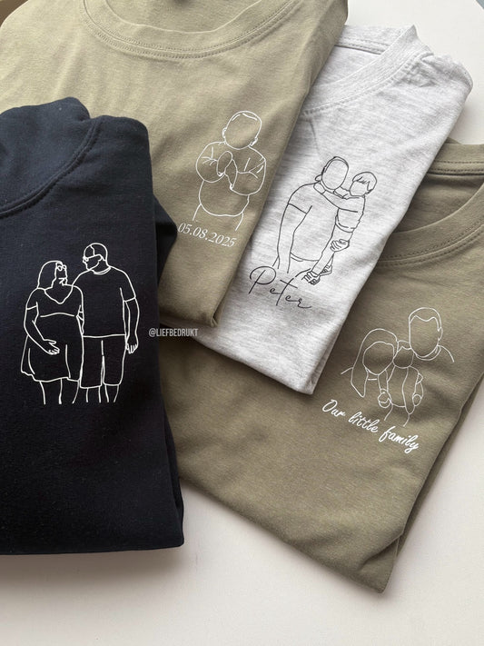 Gepersonaliseerd shirt, sweater of hoodie met unieke lijntekening