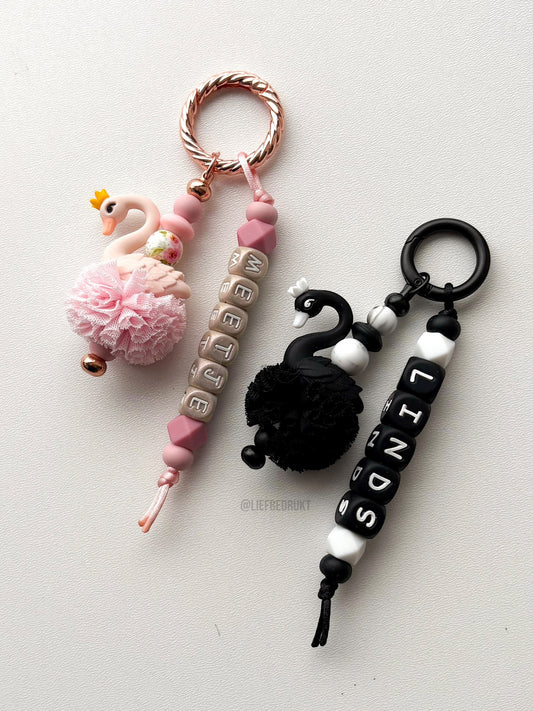 Gepersonaliseerde zwanen sleutelhanger