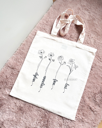 Gepersonaliseerde Tote Bag – Geboortebloemen met namen