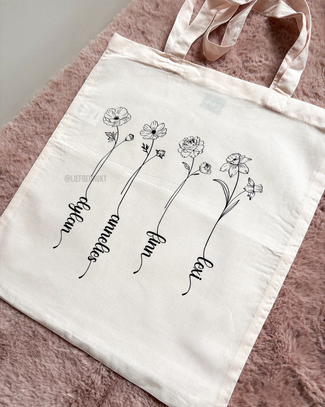 Gepersonaliseerde Tote Bag – Geboortebloemen met namen