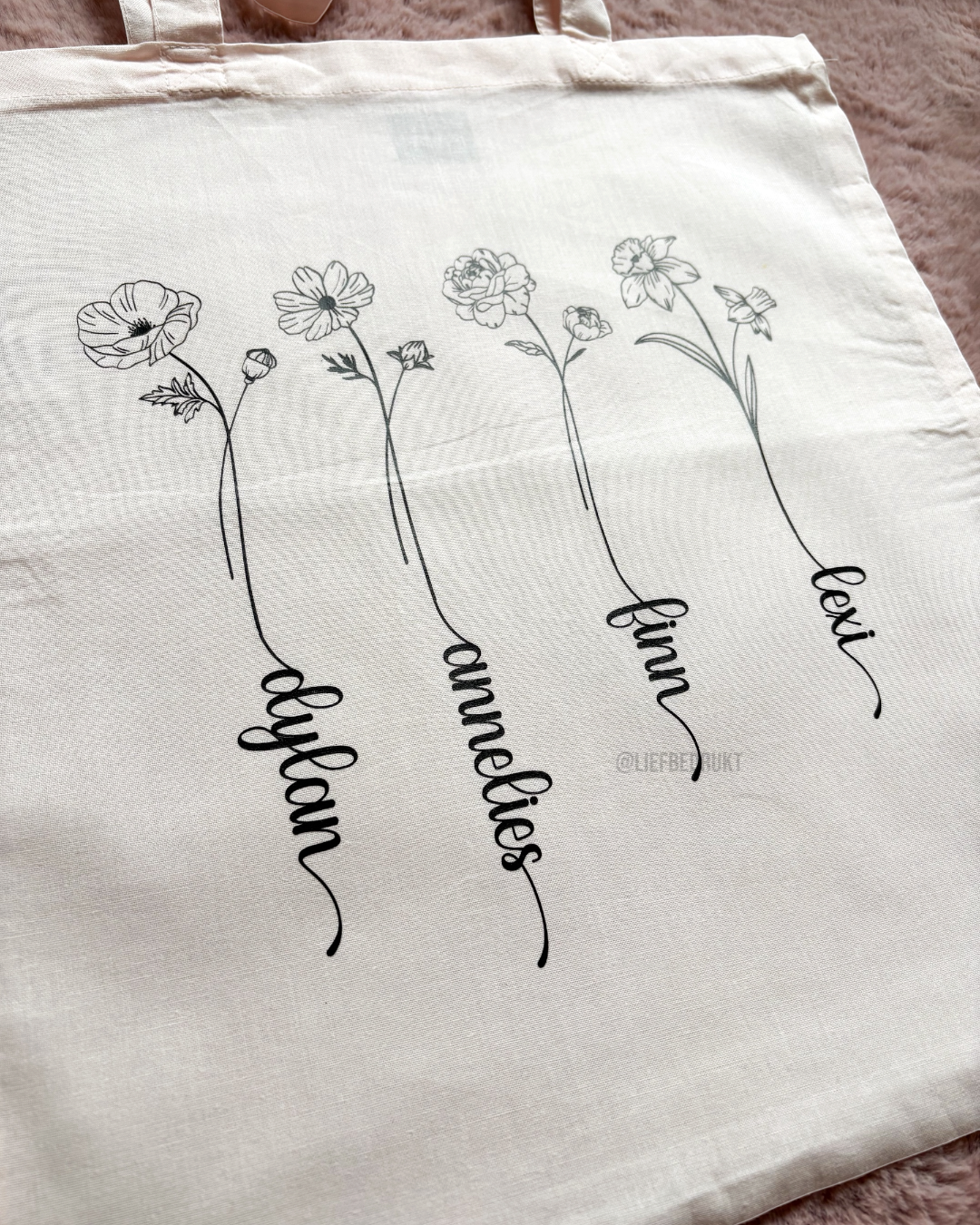 Gepersonaliseerde Tote Bag – Geboortebloemen met namen