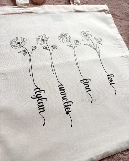 Gepersonaliseerde Tote Bag – Geboortebloemen met namen