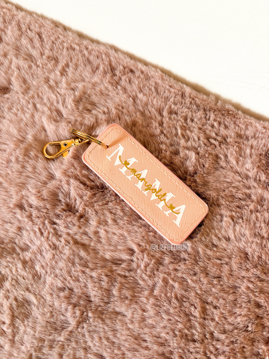 Sleutelhanger rechthoek met naam – lederlook