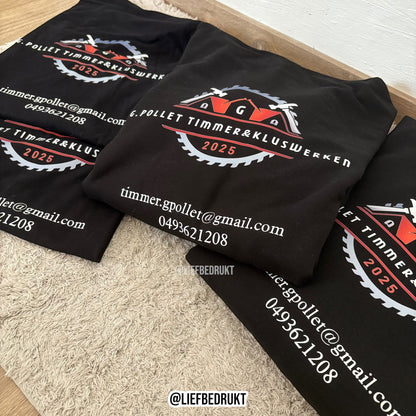 Sweater/hoodie met eigen logo op voor & achterkant