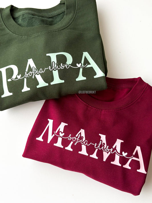 Sweater of hoodie voor mama/papa met naam/namen